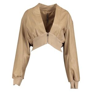 Manila Grace camel faux leather crop‎ jacket size 40